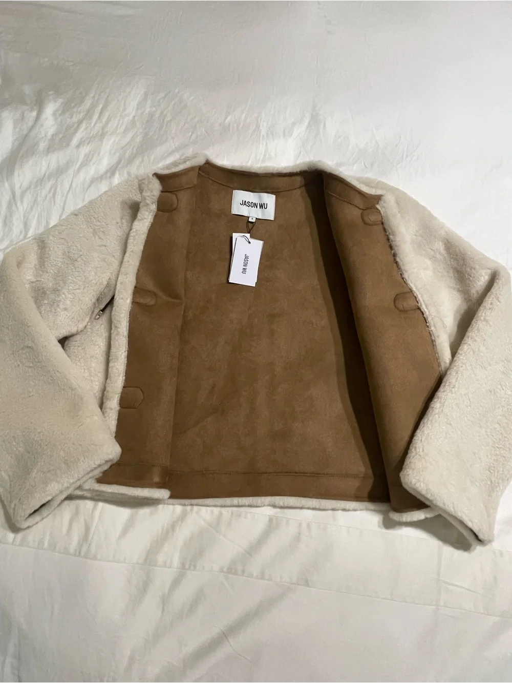 Jason Wu Cream Faux Shearling Toggle Jacket With Black Trim_10